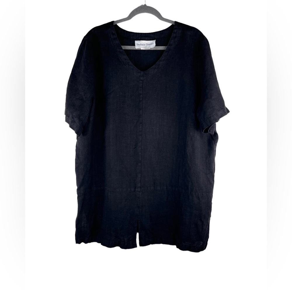 Vintage Stephanie Thomas Black Linen Tunic Size 22